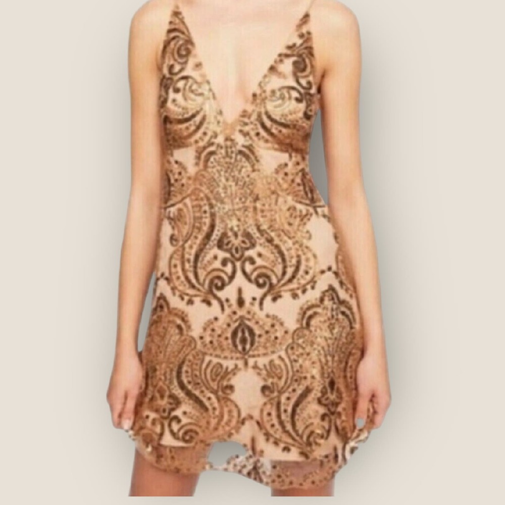 Free People Gold Sequin mini Coctail dress Women’s Size 12